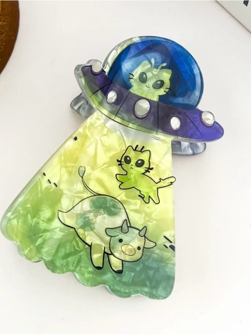 Cute UFO Cat & Cow hair clip